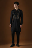 DEER IN THE WOODS - HAND EMBROIDERED DESIGNER KURTA - BLACK