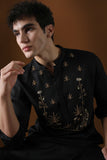 DEER IN THE WOODS - HAND EMBROIDERED DESIGNER KURTA - BLACK