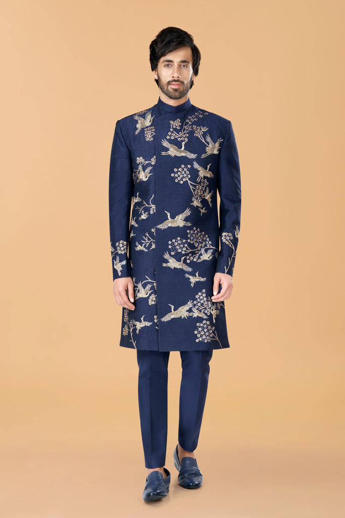 Midnight Blue Astronomy haze hand embroidered Bandhgala