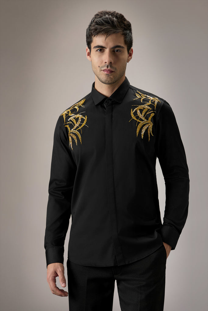 SHOULDER LEAVES - HAND EMBROIDERED DESIGNER SHIRT