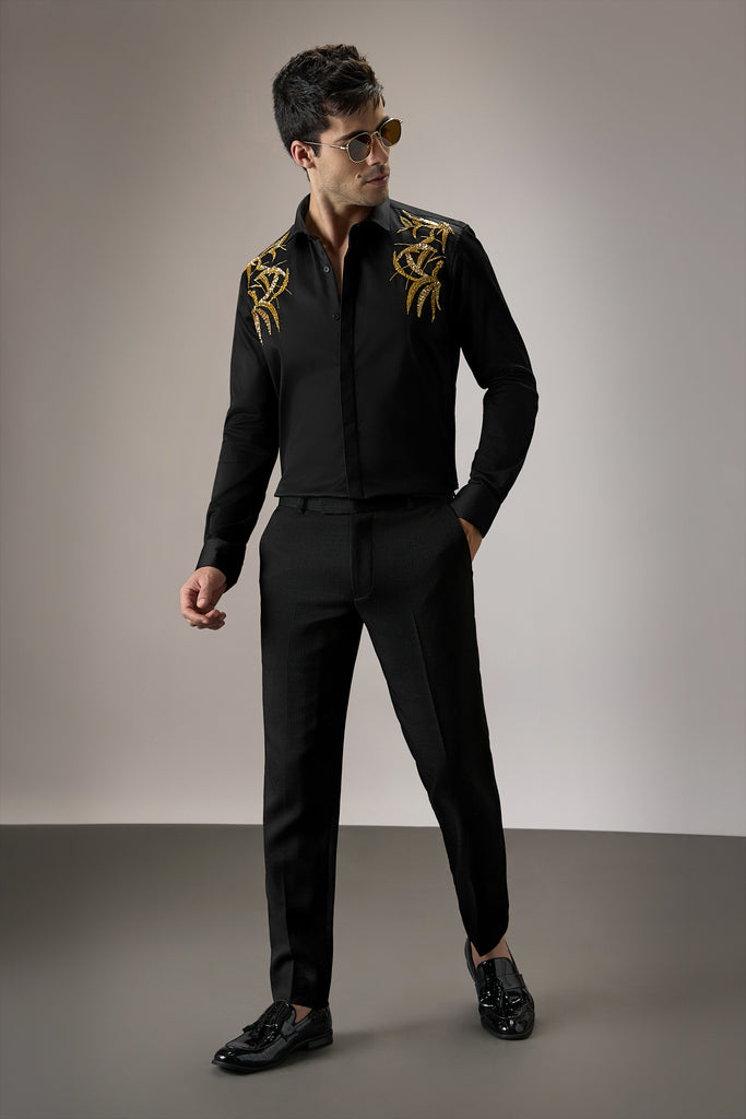 SHOULDER LEAVES - HAND EMBROIDERED DESIGNER SHIRT