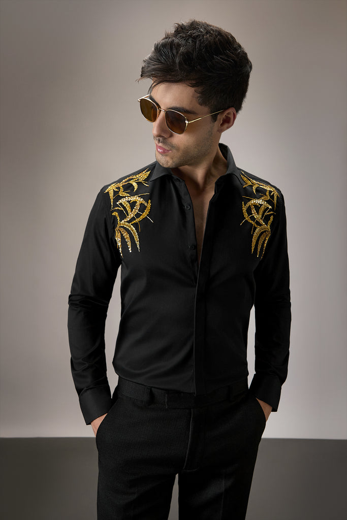 SHOULDER LEAVES - HAND EMBROIDERED DESIGNER SHIRT