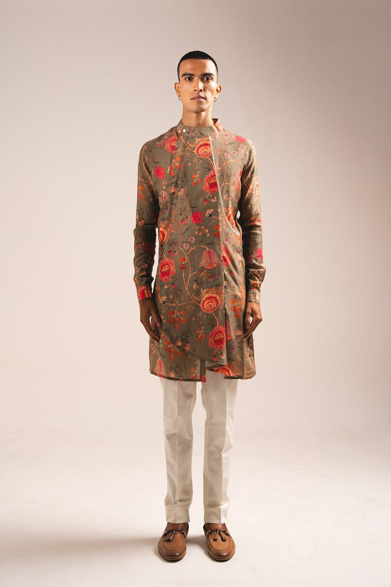 KHAKHI GARDEN OF EDEN PLEATED KURTA PAJAMA SET