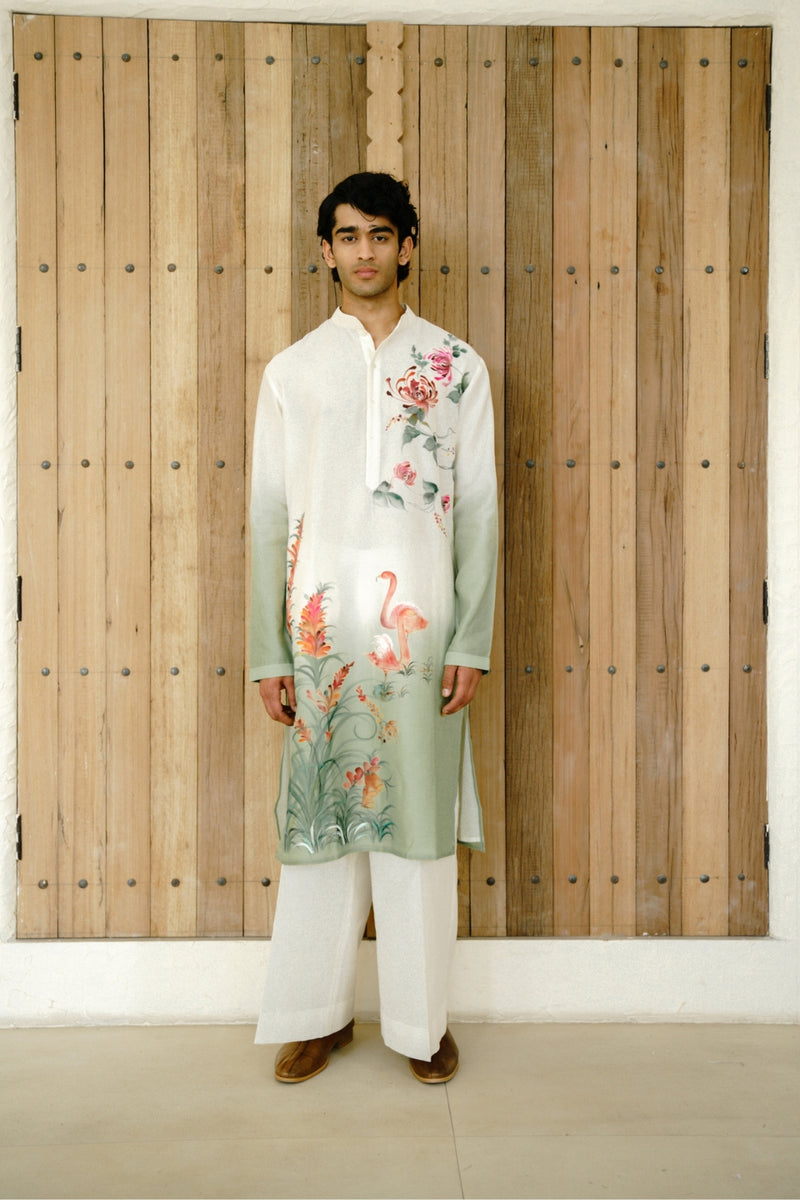 IVORY CHANDERI HAND PAINTED KURTA SET