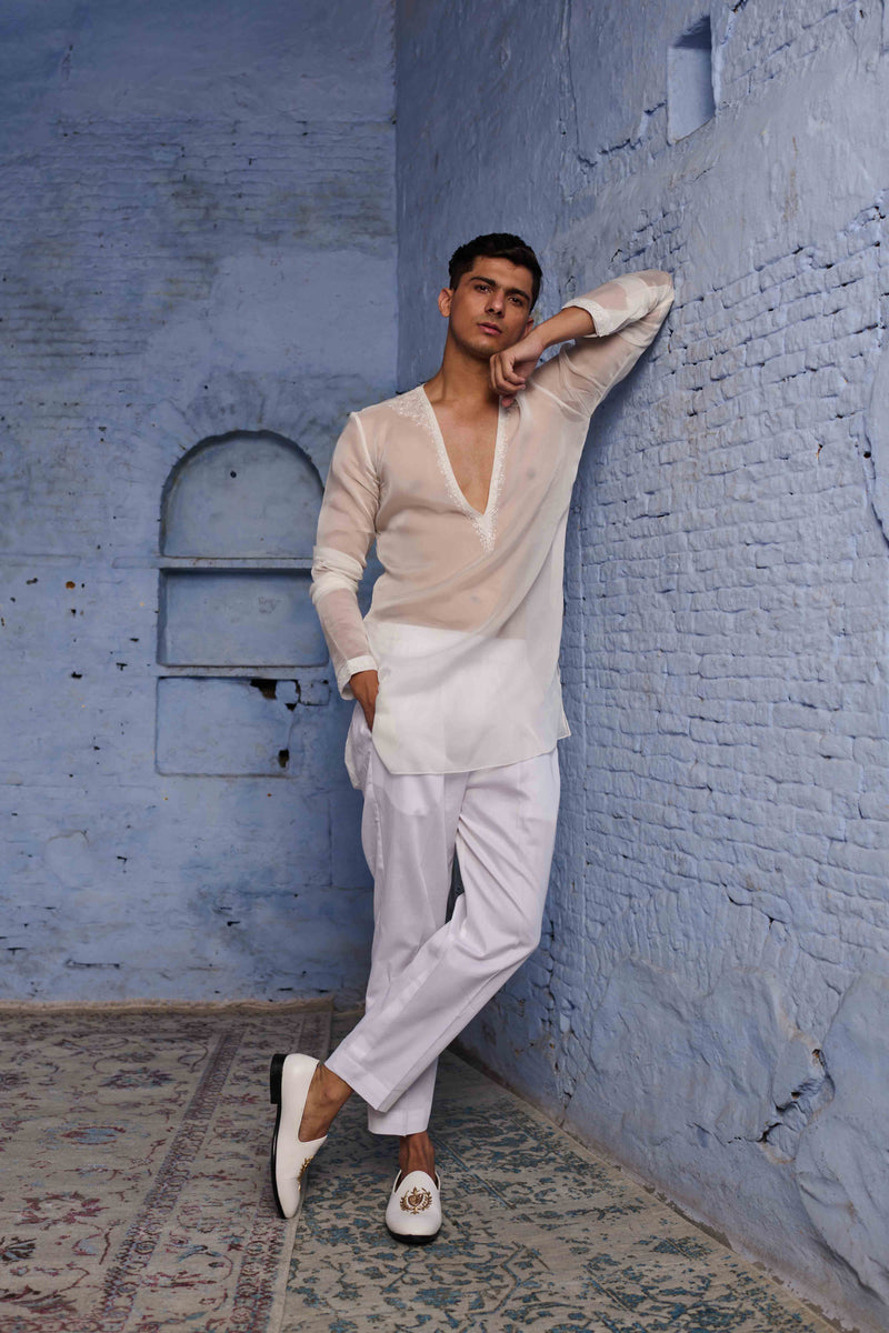 WHITE ROOHMANI ORGANZA KURTA
