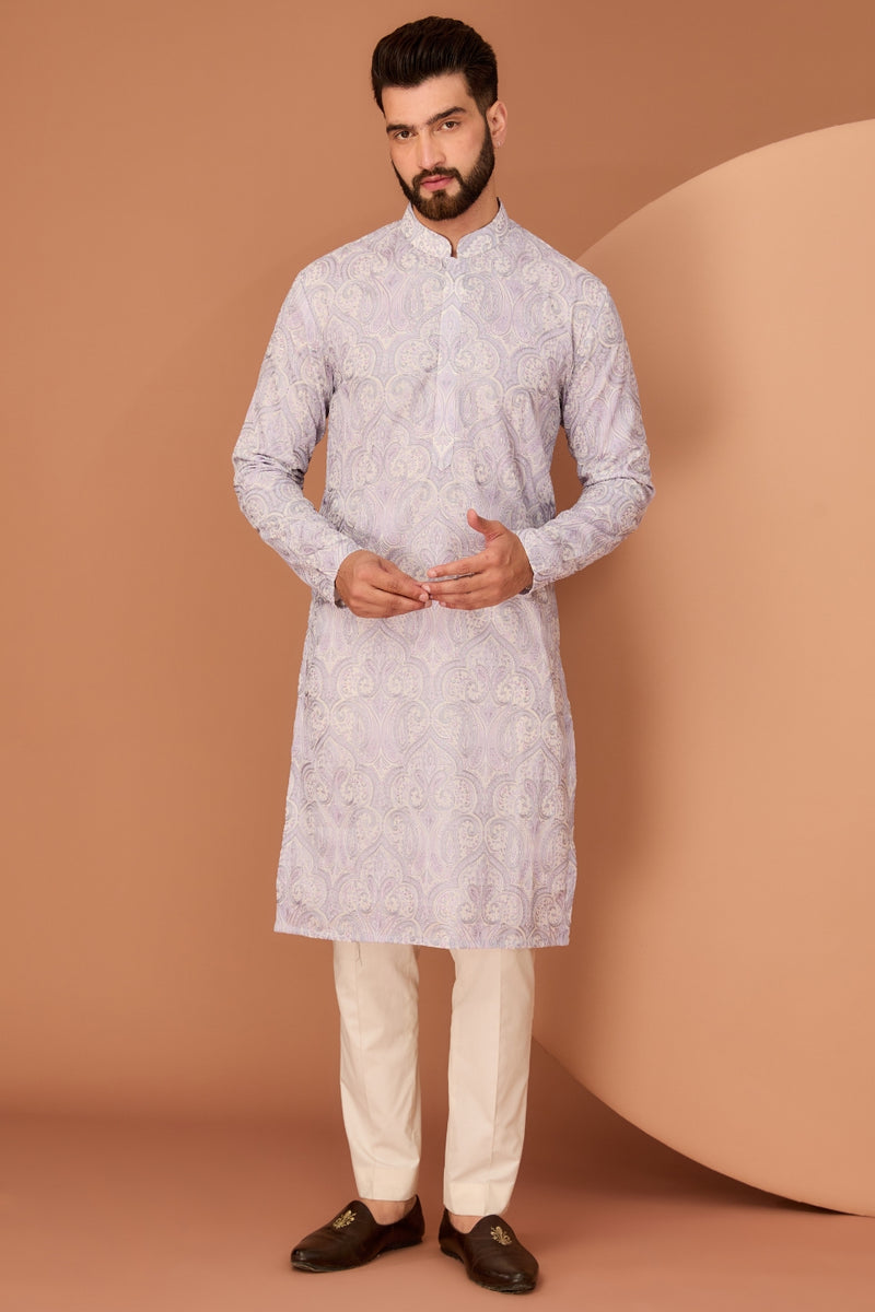 PURPLE KASHMIRI EMBROIDERED CHIKANKARI KURTA