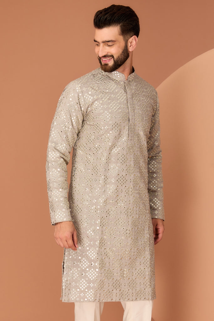 GEOMETRICALLY EMBROIDERED KURTA WITH INTRICATE THREAD AND SEQUIN WORK