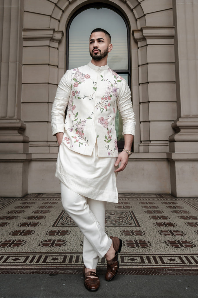 PORCELAIN PETALS NEHRU JACKET SET