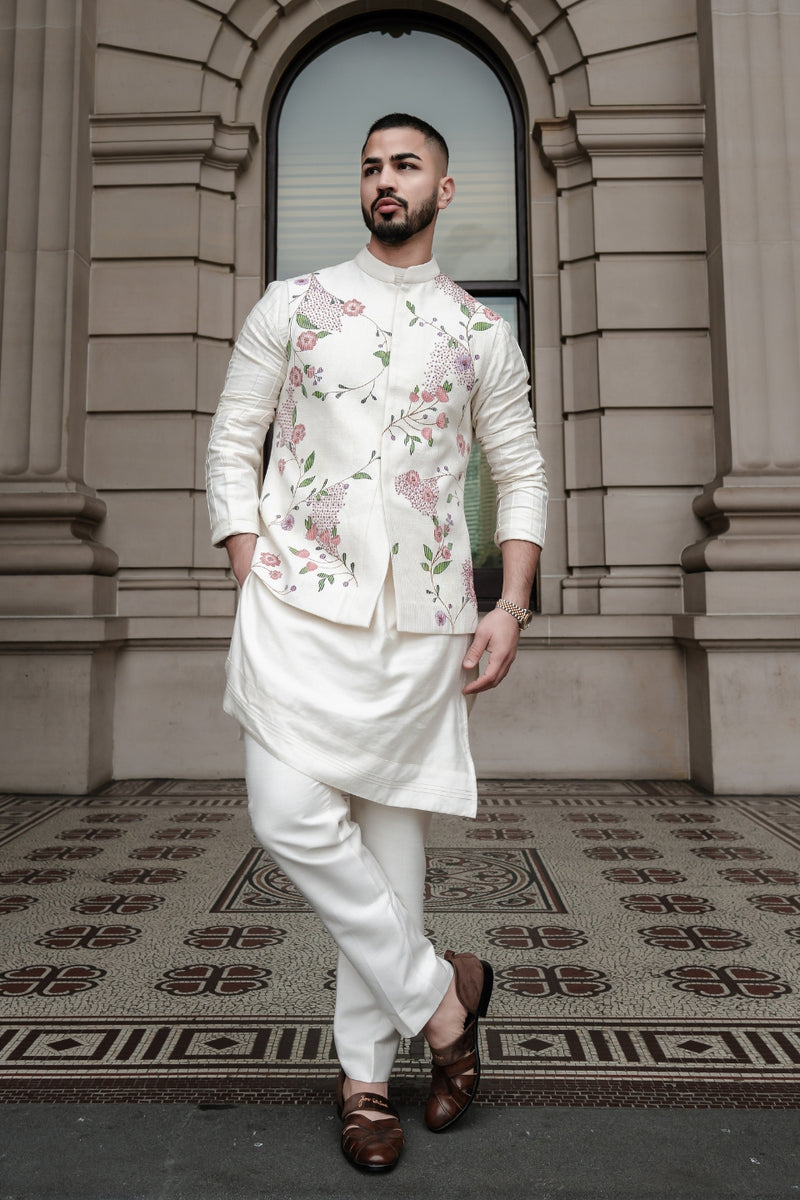 PORCELAIN PETALS NEHRU JACKET SET