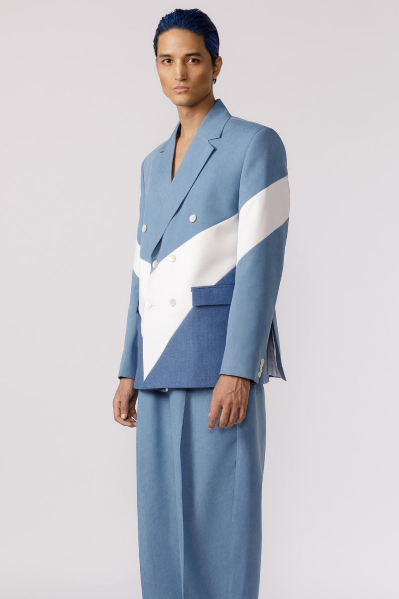 DENIM PANELED DUO TONE BLAZER