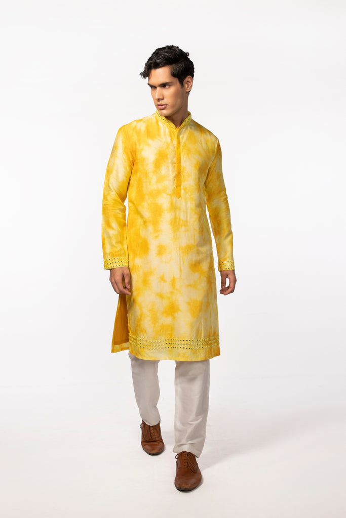 YELLOW TIE DYE MIRROR KURTA SET