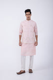 PASTEL PINK PINTUCK KURTA SET WITH PASTEL PINK GARDEN EMB BUNDI
