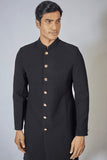 BLACK SELF EMBROIDERED ACHKAN SET