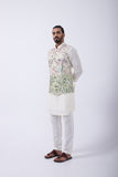 IVORY KURTA SET WITH IVORY- PASTEL MULTICOLORED EMB BUNDI