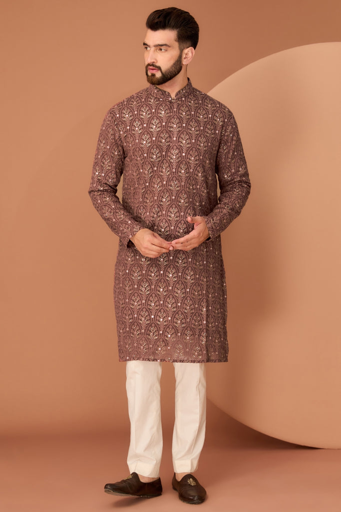 DARK RUST BROWN CHIKANKARI KURTA