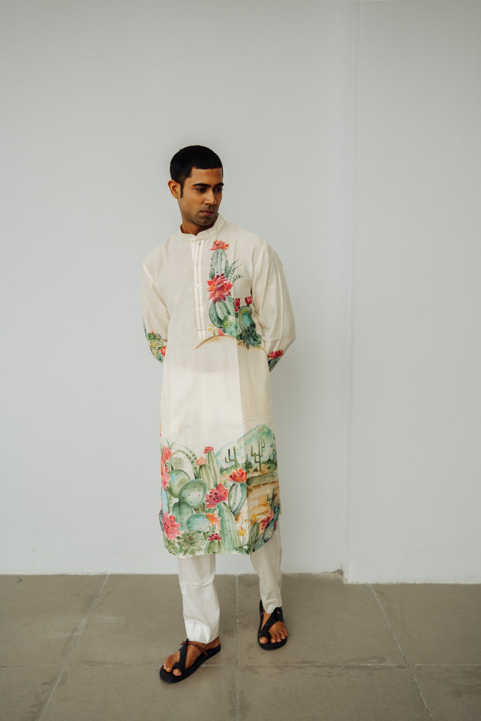 IVORY CHANDERI HAND PAINTED KURTA SET