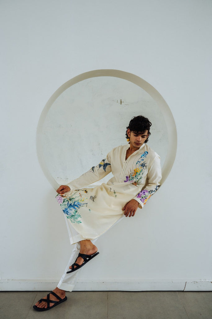 IVORY CHANDERI HAND PAINTED KURTA SET