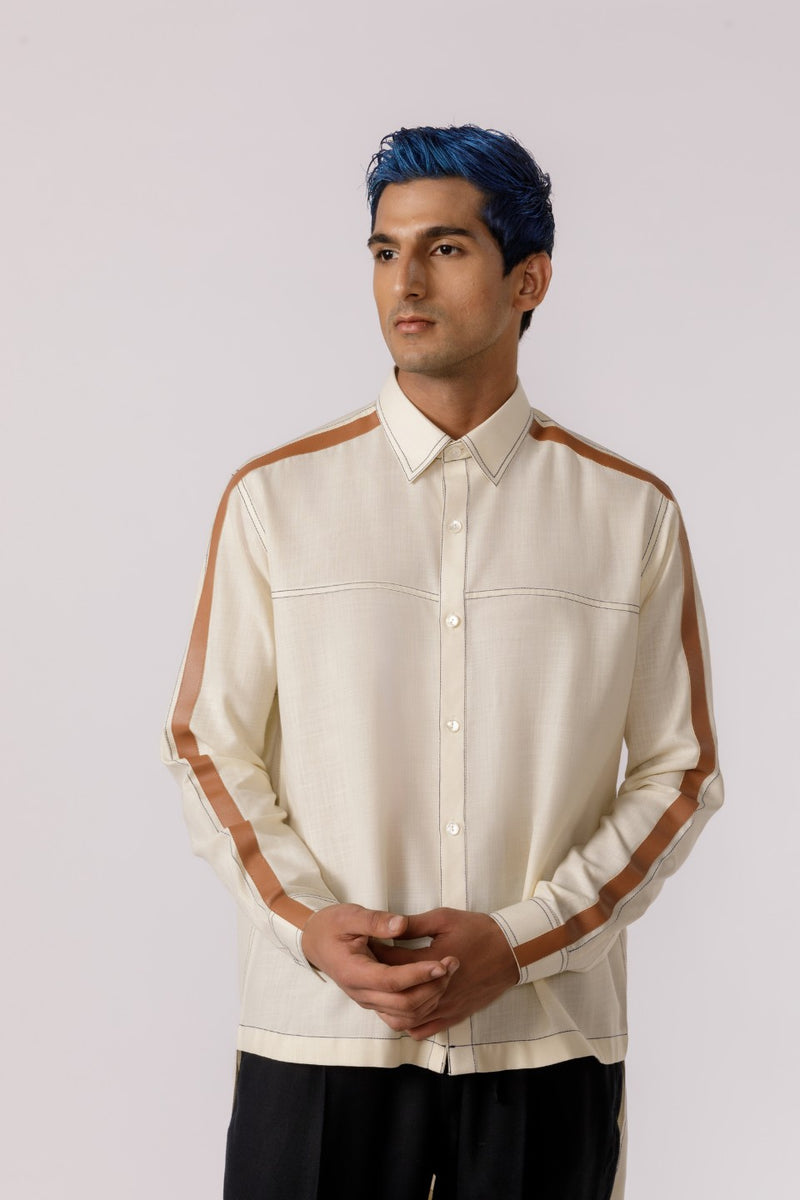 LEATHER ACCENT HIGH - LOW SHIRT