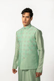 SEA GREEN HAND EMBROIDERED BUNDI WITH SEA GREEN HAND EMBROIDERED KURTA SET