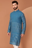 GREYISH BLUE CHIKANKARI KURTA