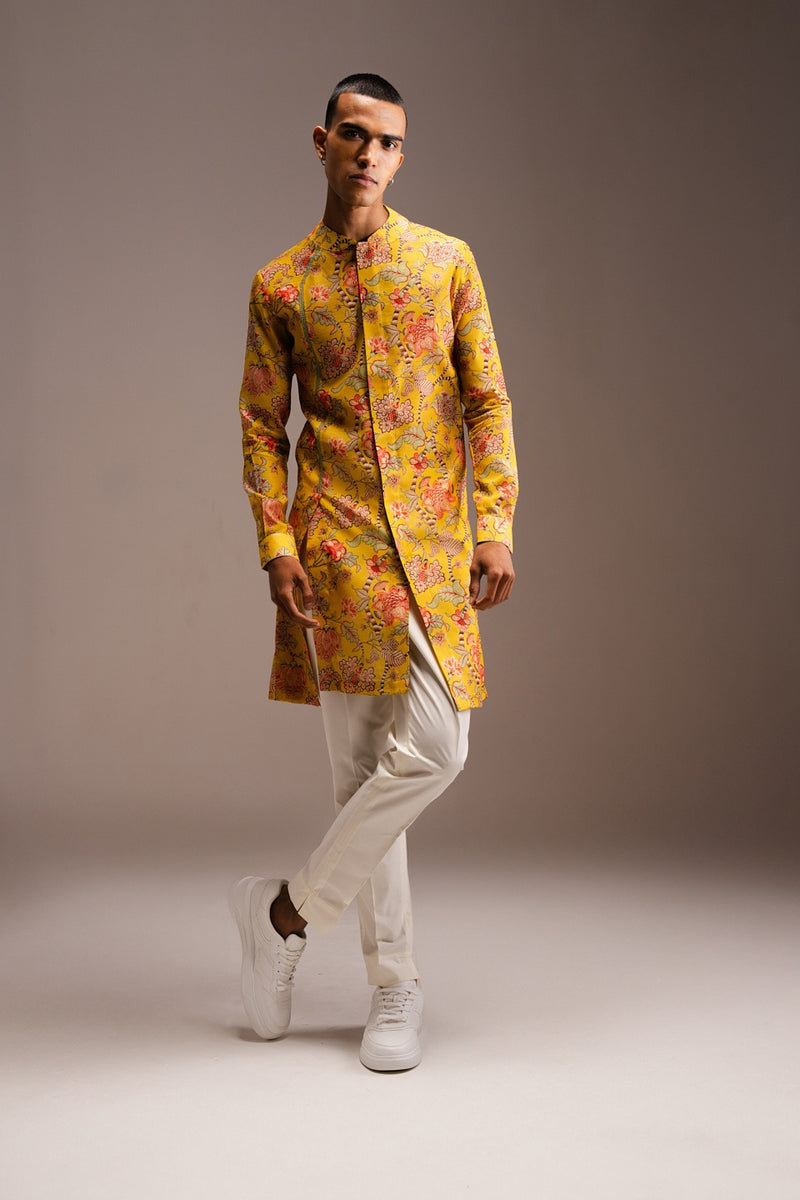 YELLOW HAMDARD LONG KURTA PAJAMA SET
