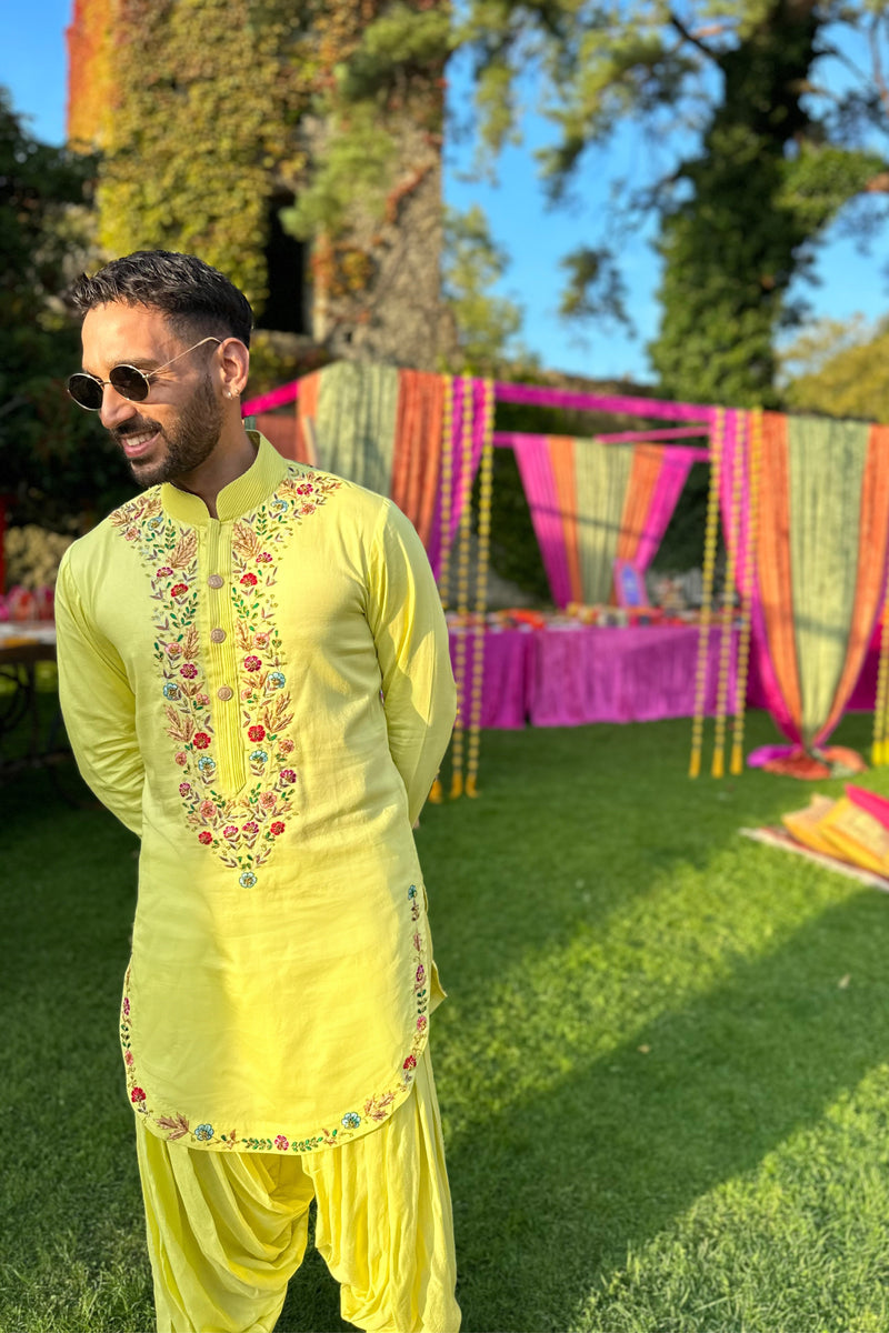 LIME MAHARAJA KASHMIRI KURTA WITH SALWAR