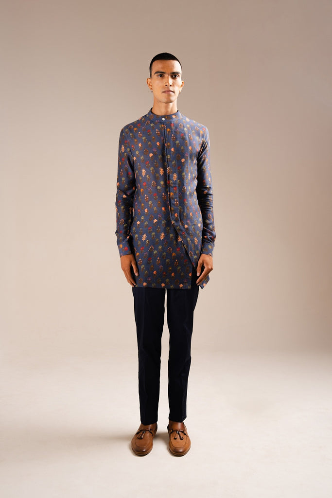 NAVY FLORA SIDE SLIT KURTA PAJAMA SET