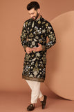 BLACK FLORA-FAUNA EMBROIDERED KURTA