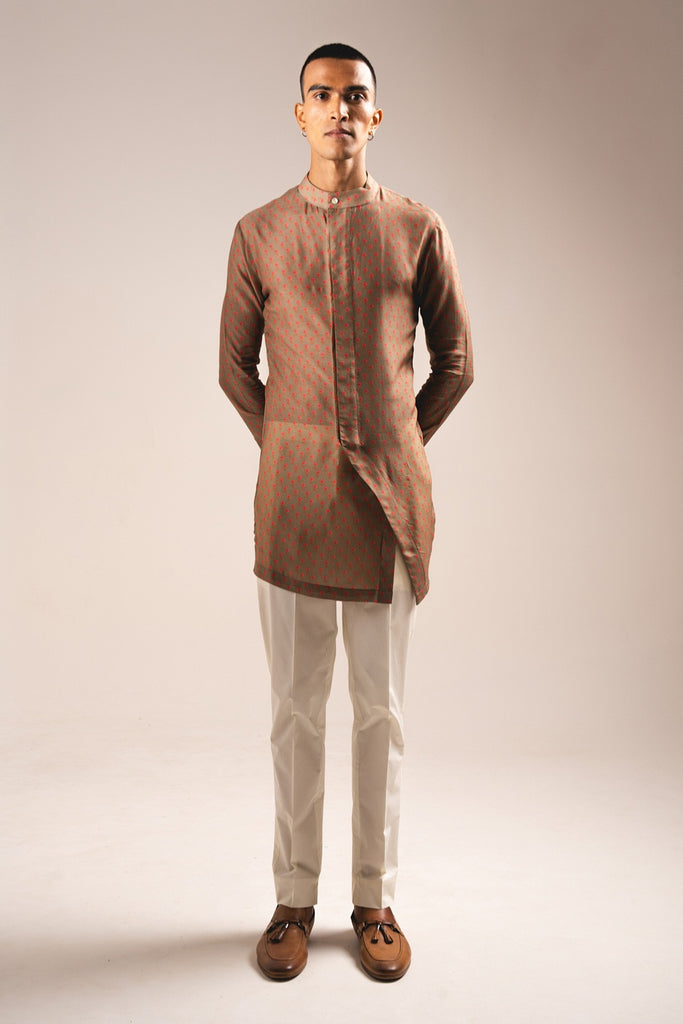 KHAKHI MARIGOLD SIDE SLIT KURTA PAJAMA SET