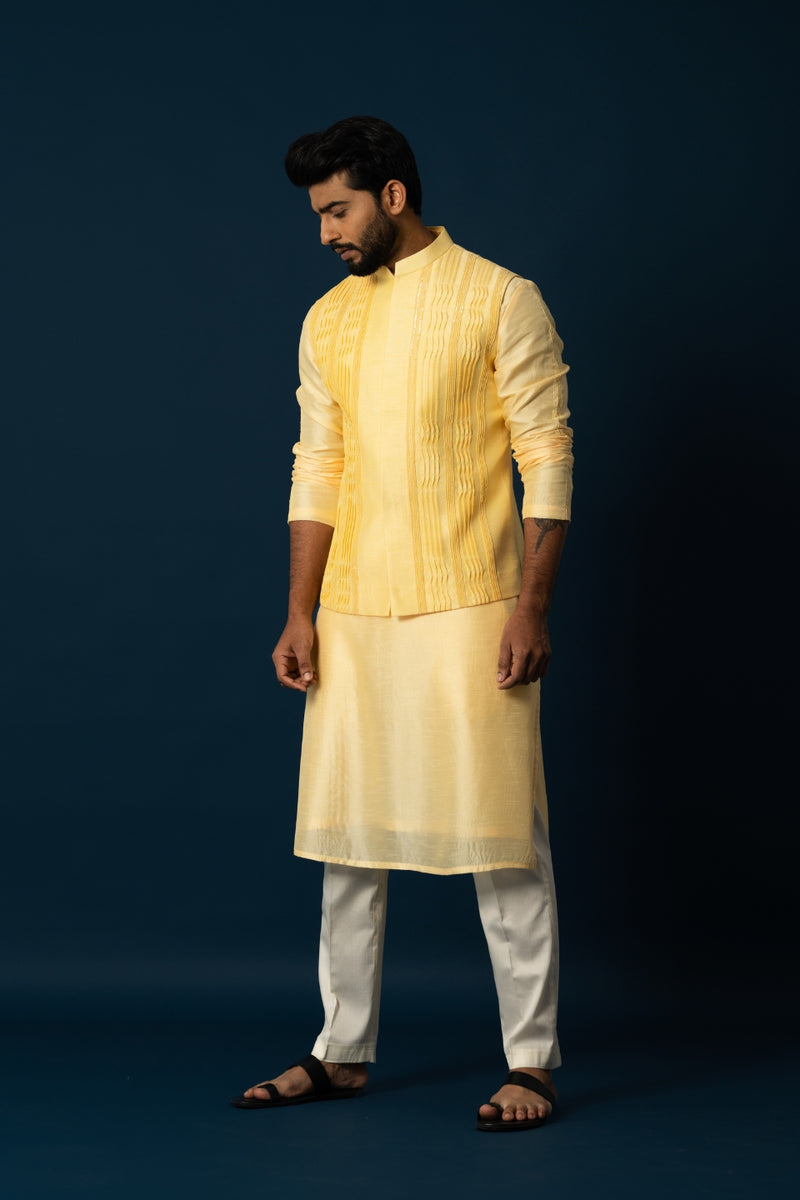 LEMON KURTA & SMOCKED NEHRU SET