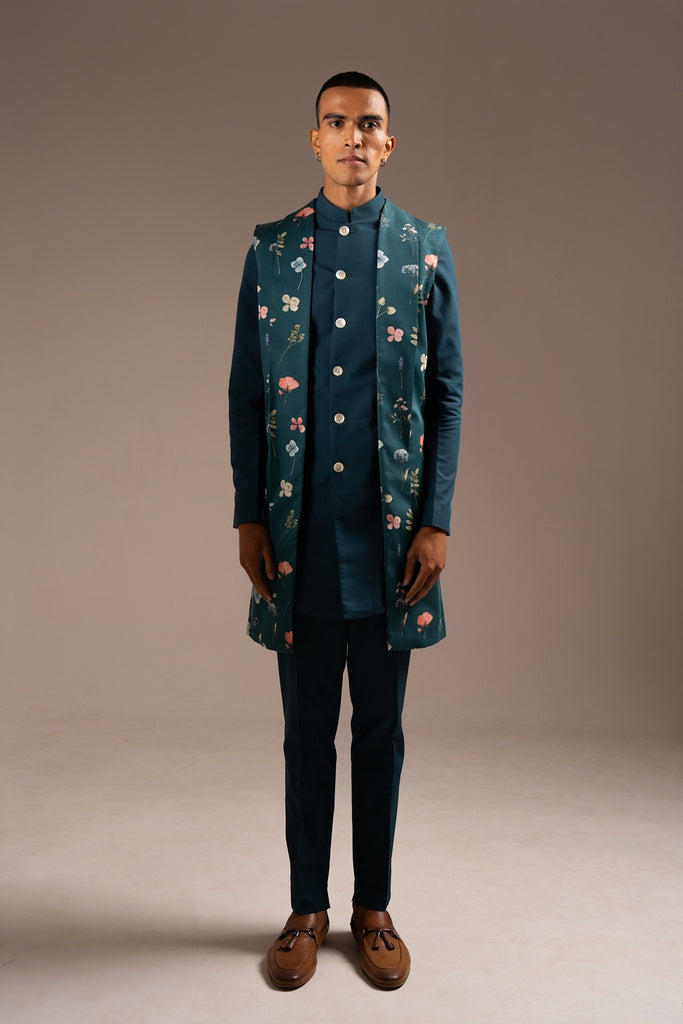 TEAL MILA BANDHGALA SET