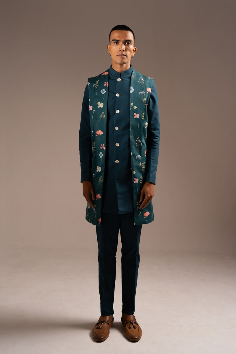 TEAL MILA BANDHGALA SET