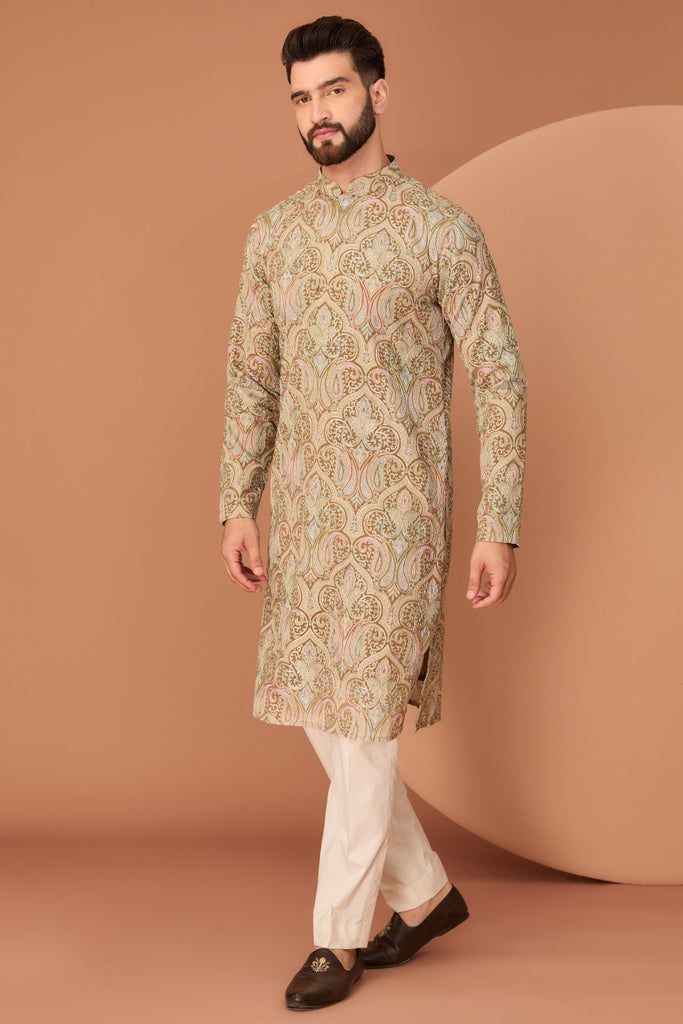 BROWN KASHMIRI EMBROIDERED CHIKANKARI KURTA
