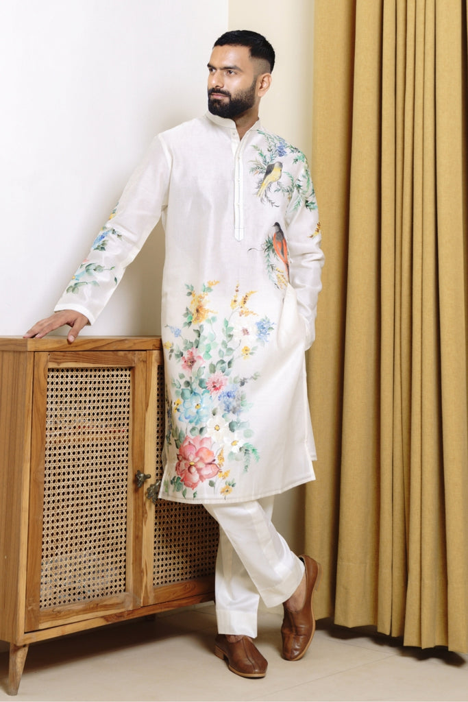 IVORY CHANDERI HAND PAINTED KURTA SET