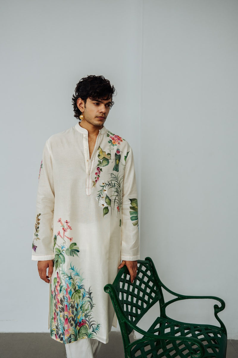 IVORY CHANDERI HAND PAINTED KURTA SET