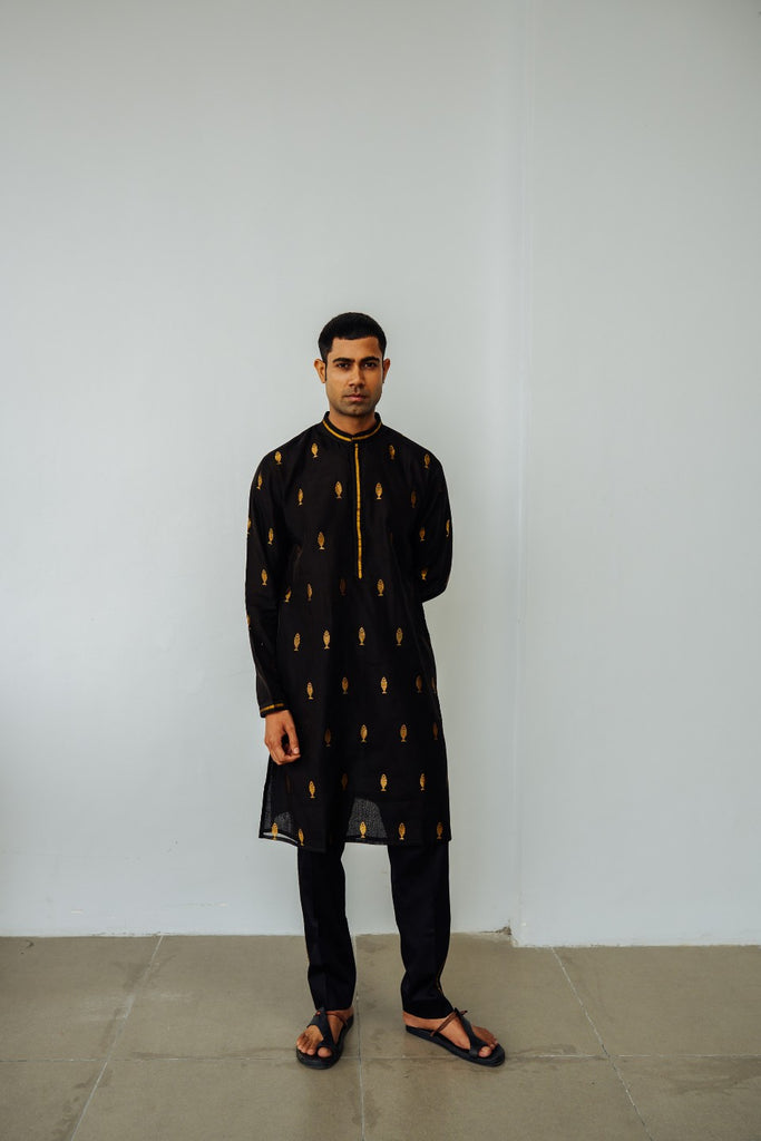 BLACK CHANDERI KURTA SET