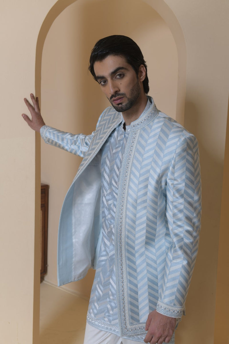 3 LAYER MID LENGTH EMBROIDERED CHANDERI INDO WESTERN