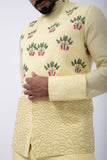 YELLOW SLEEVE EMB KURTA SET WITH YELLOW FLYING FLORALS BUNDI