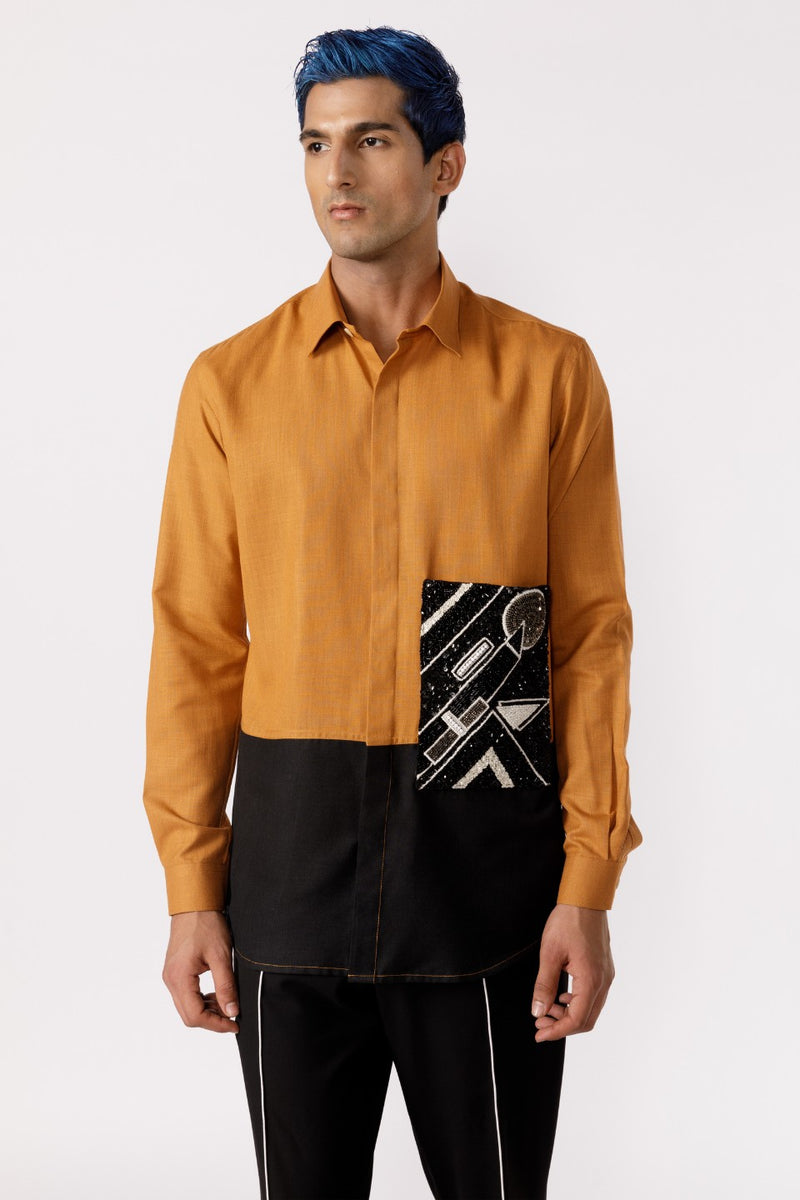 GEOMETRIC HARMONY EMBROIDERED PATCHPOCKET SHIRT