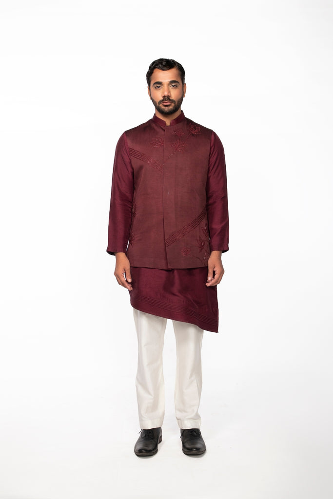 WINE LOTUS BUNDI WITH WINE PINTUCK KURTA