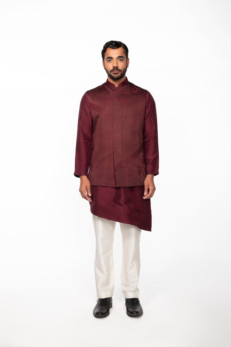 WINE LOTUS BUNDI WITH WINE PINTUCK KURTA
