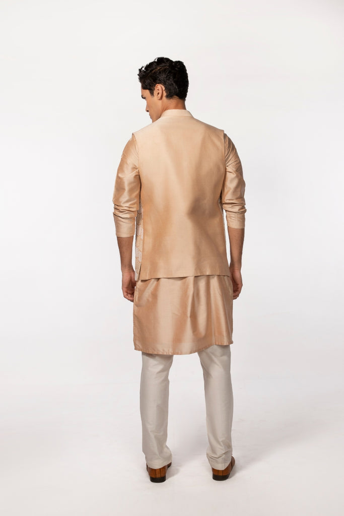 ROSEGOLD PINTUCK WITH EMBROIDERED BUNDI WITH ROSEGOLD KURTA SET