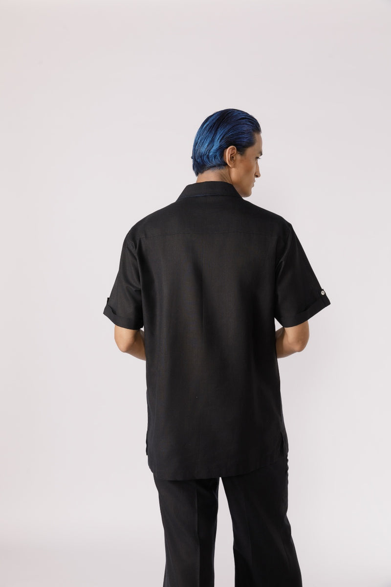 PLEATED NECKLINE CASUAL SHIRT