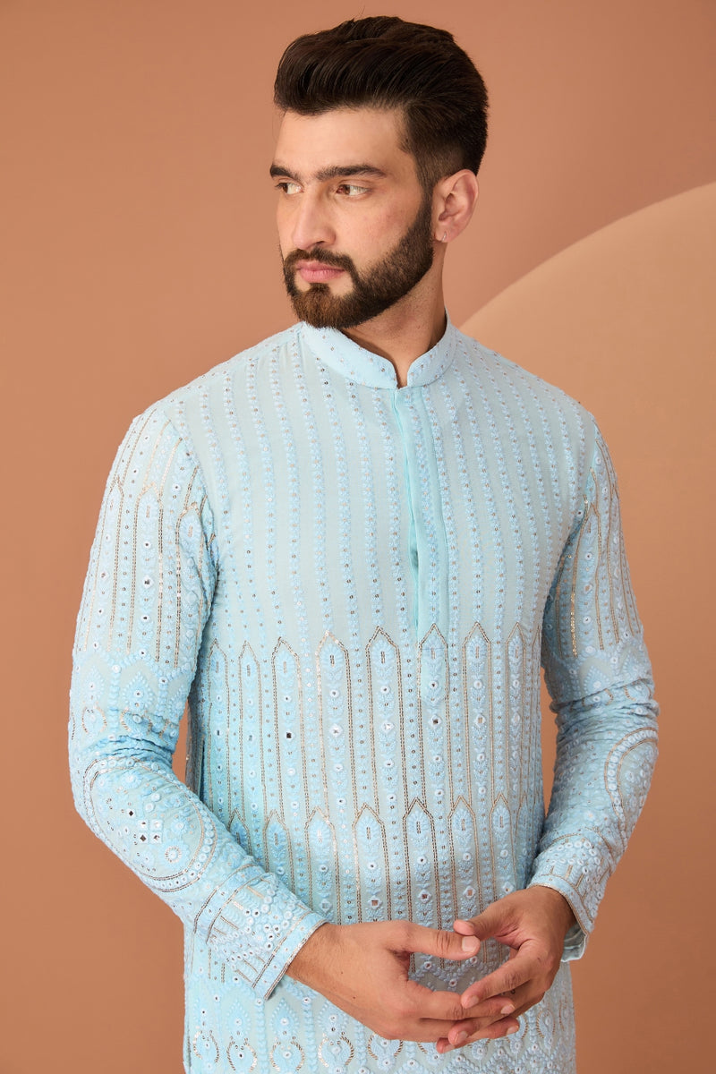 SKY BLUE CHIKANKARI KURTA