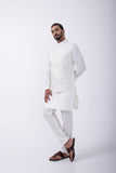 IVORY KURTA SET WITH IVORY LOTUS WATERDROPS BUNDI