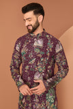 WINE KURTA WITH FLORA-FAUNA MOTIFS AND INTRICATE MULTI-THREAD AND SEQUIN EMBROIDER