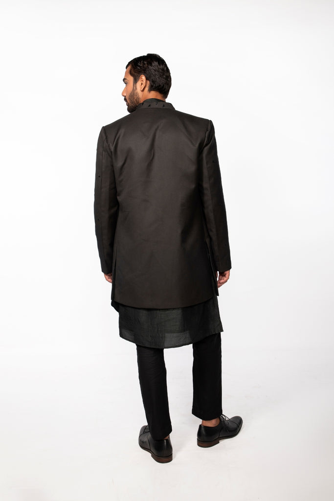 OLIVE EMBROIDERED OPEN JACKET WITH KURTA SET