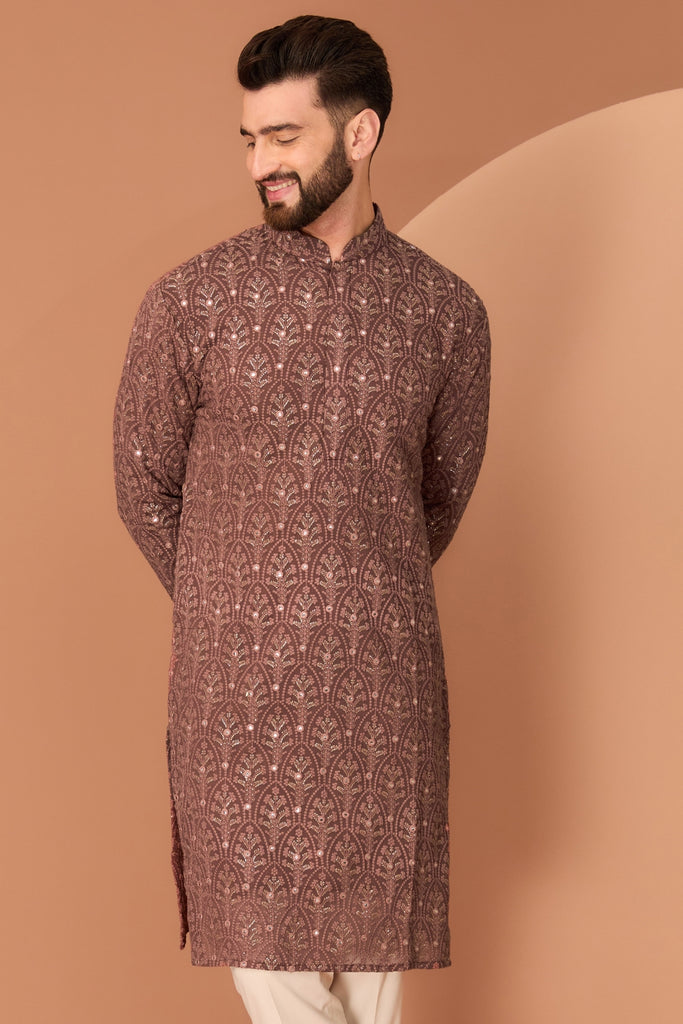 DARK RUST BROWN CHIKANKARI KURTA