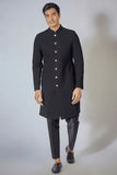 BLACK SELF EMBROIDERED ACHKAN SET