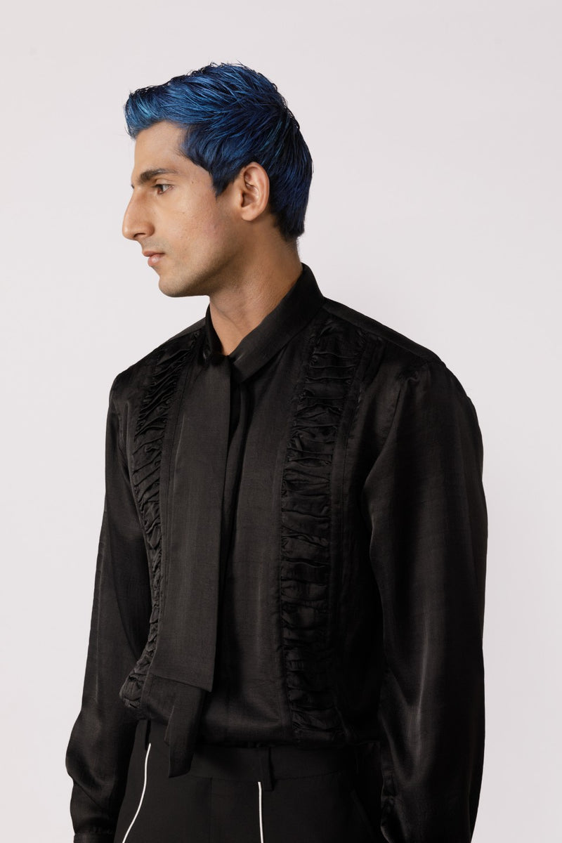 RUCHED TIE UP NECK SHIRT